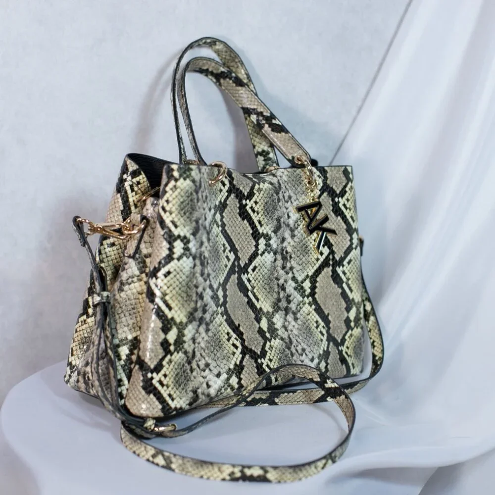 Anne Klein Vegan Leather Handbag Satchel Snake Print One Size